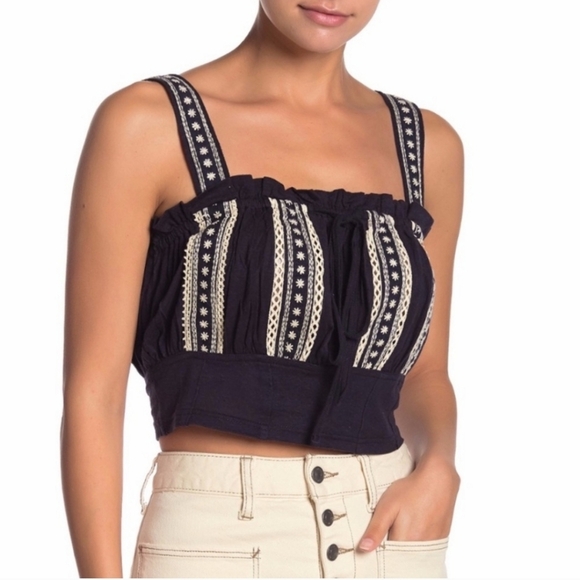 Free People Embroidered Hill Crop Top Medium - Picture 1 of 9